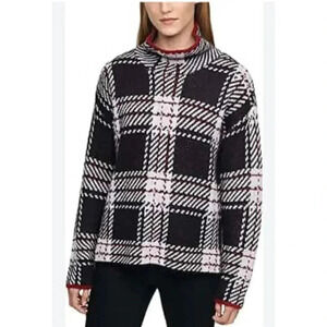 NWOT DKNY Women’s Plaid Pullover Sweater Black, White & Red Size Medium